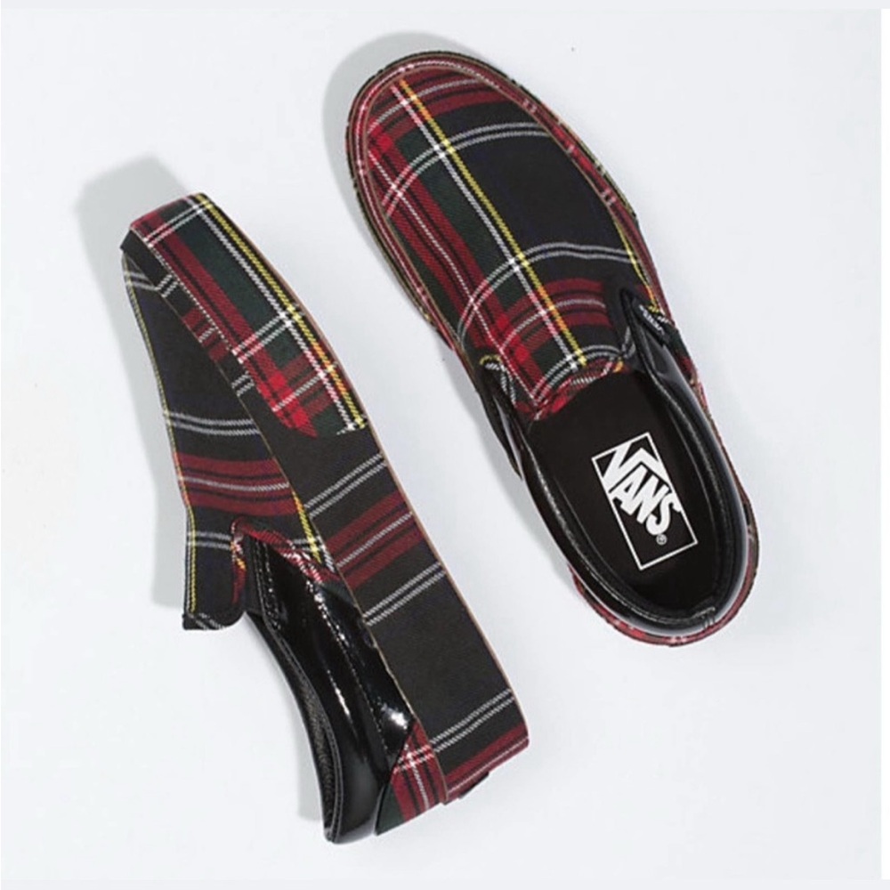 Vans Black and Red Plaid Slip-On Shoes